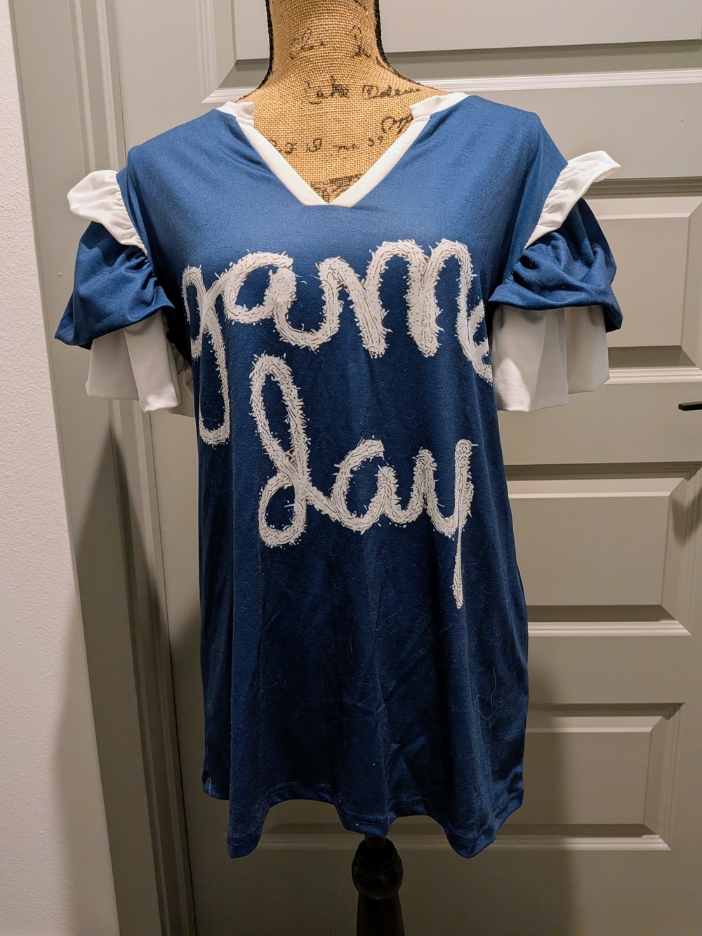 Blue "Game Day" Ruffle Sleeve Top - Picture 4 of 4